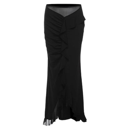 Ruffle ruched slit maxi skirt