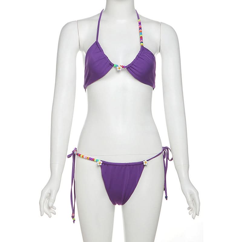 Halter beaded self tie short pant set