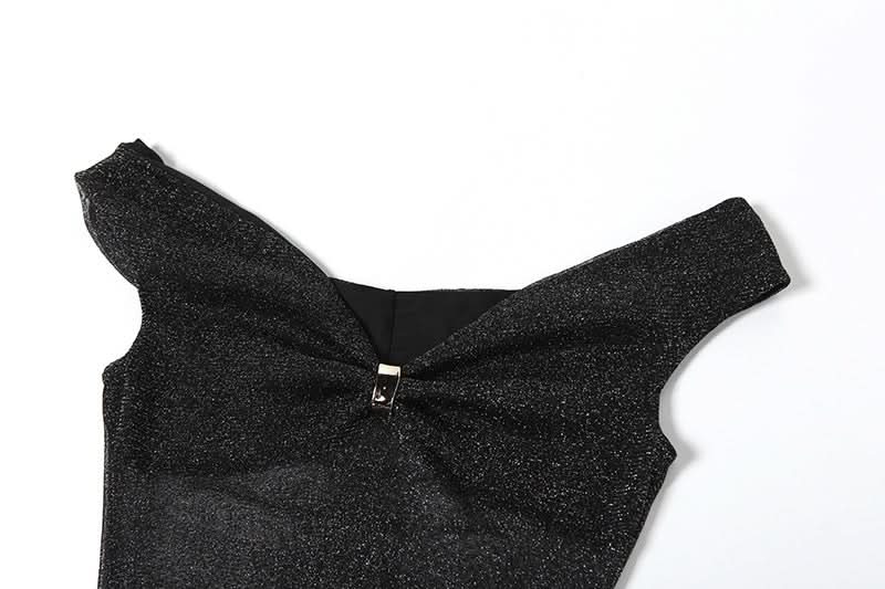 Off shoulder knotted glitter ruched maxi dress