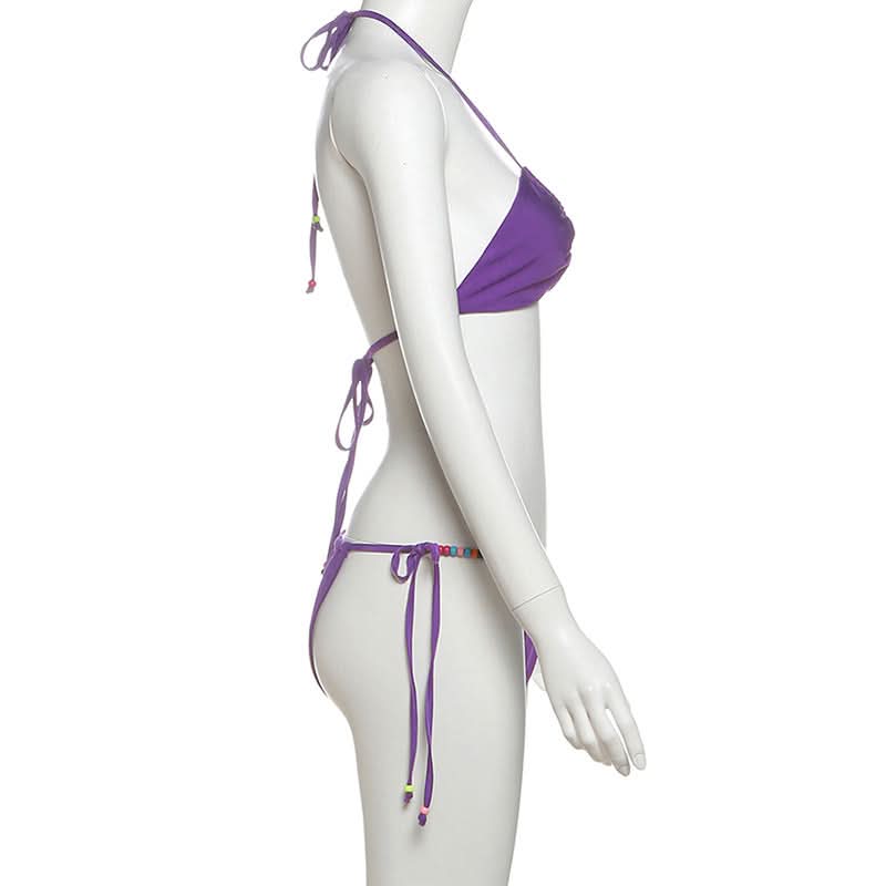 Halter beaded self tie short pant set