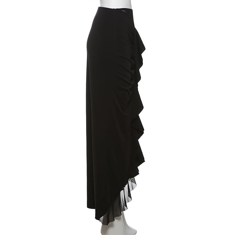 Ruffle ruched slit maxi skirt