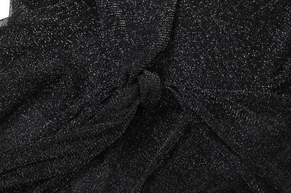 Off shoulder knotted glitter ruched maxi dress