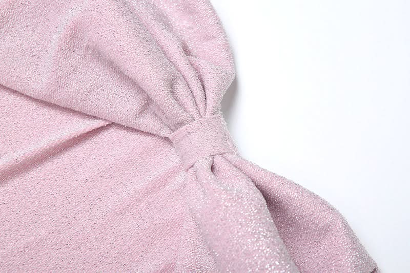 Off shoulder long sleeve glitter ruched maxi dress