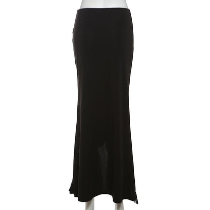 Ruffle ruched slit maxi skirt