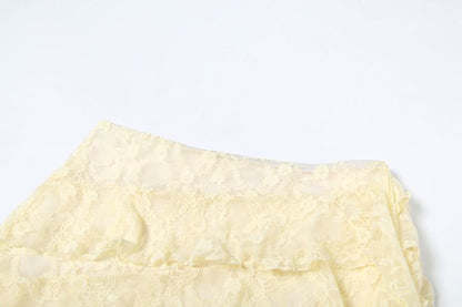 V neck ruffle lace bowknot cami mini skirt set