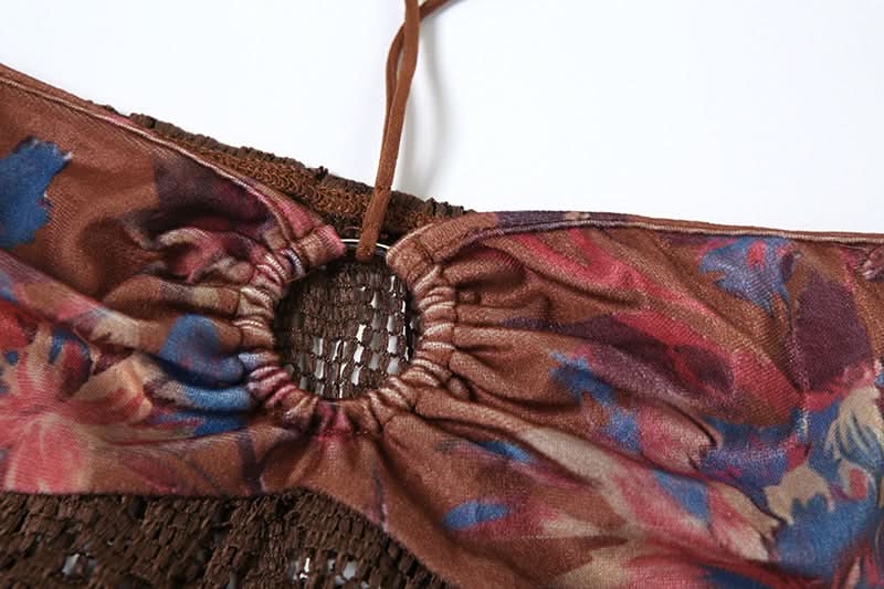 Halter contrast o ring knotted 3 piece mini skirt set