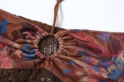 Halter contrast o ring knotted 3 piece mini skirt set