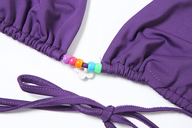 Halter beaded self tie short pant set