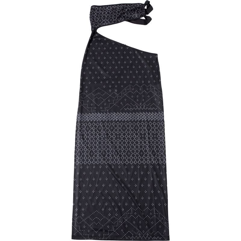 Halter hollow out high slit print cut out maxi dress