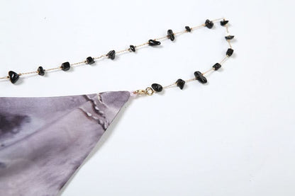 Cowl neck backless ruffle butterfly print mesh cami maxi dress