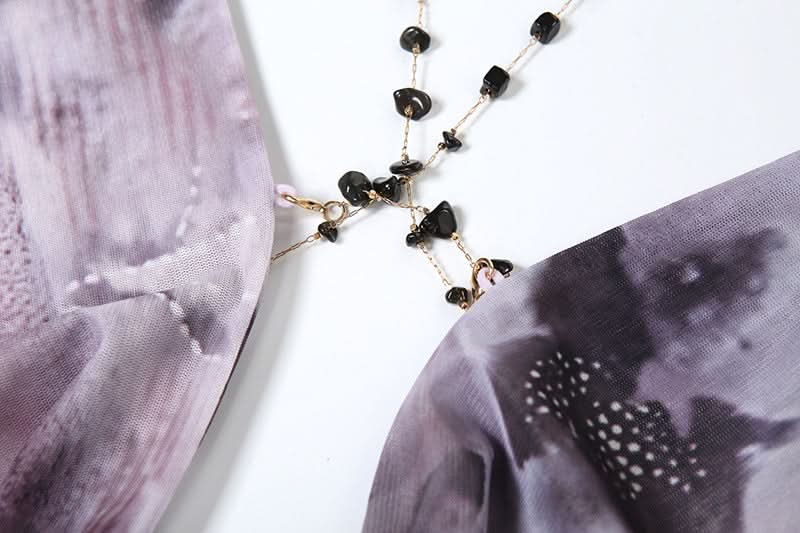 Cowl neck backless ruffle butterfly print mesh cami maxi dress