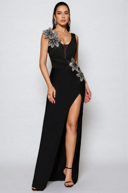 Ferean Diamond Studded Floral Bandage Maxi Dress