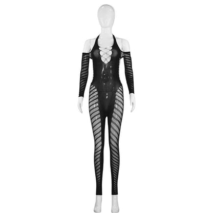 Halter long sleeve hollow out see through jumpsuit