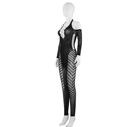 Halter long sleeve hollow out see through jumpsuit