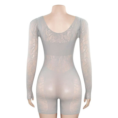 Long sleeve hollow out u neck gloves romper