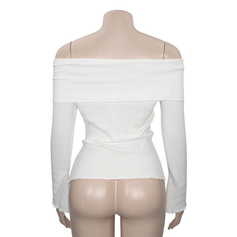Slit long sleeve off shoulder bowknot textured top
