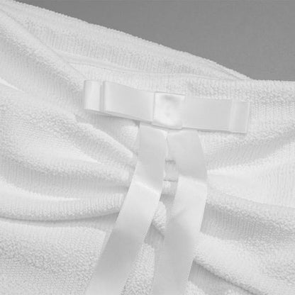 Slit long sleeve off shoulder bowknot textured top