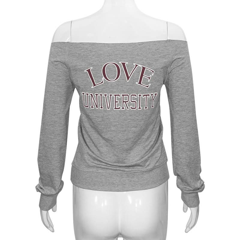 Long sleeve off shoulder letter pattern top
