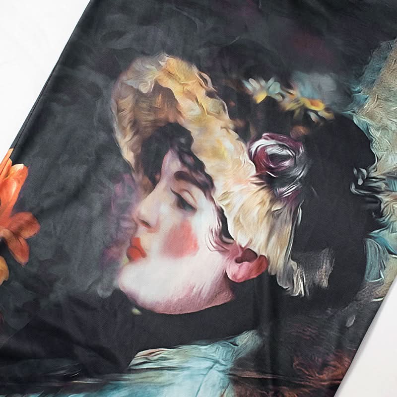 Ruffle character print contrast maxi skirt