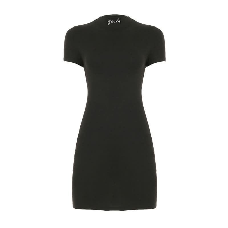 Short sleeve crewneck letter beaded mini dress