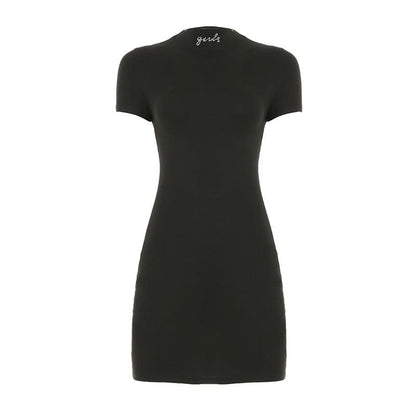 Short sleeve crewneck letter beaded mini dress