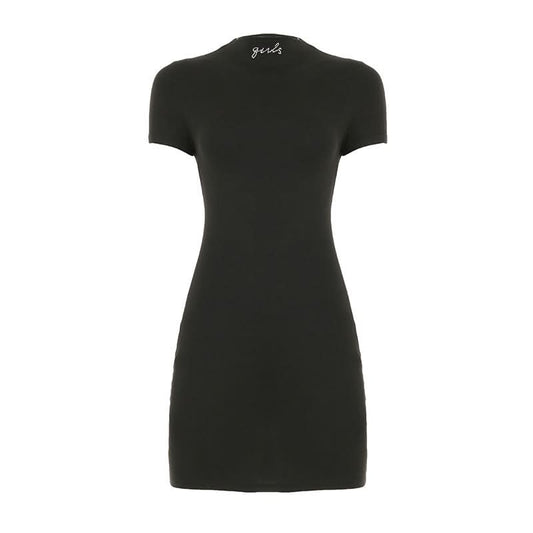 Short sleeve crewneck letter beaded mini dress