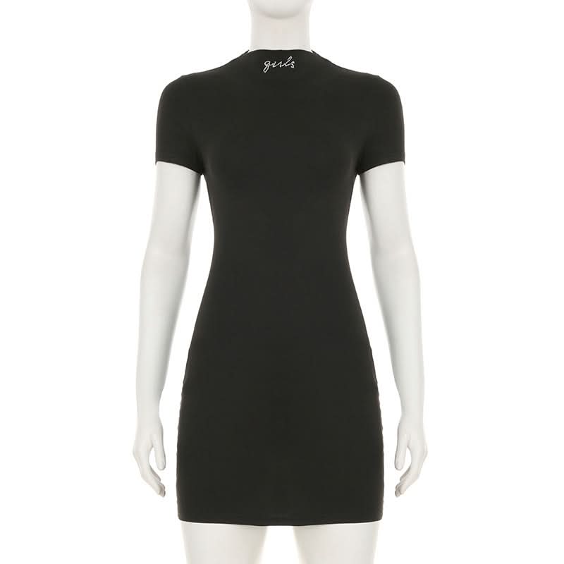 Short sleeve crewneck letter beaded mini dress
