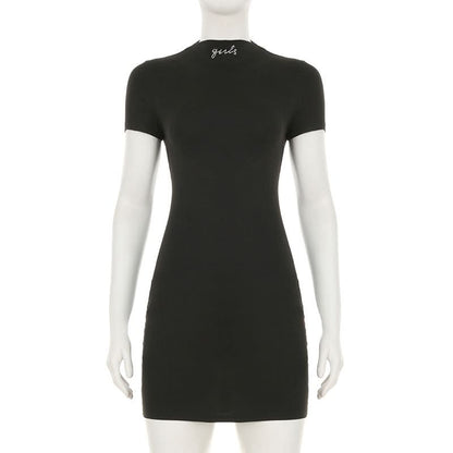 Short sleeve crewneck letter beaded mini dress