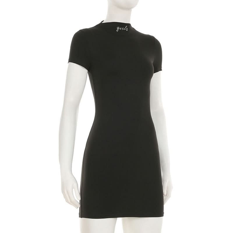 Short sleeve crewneck letter beaded mini dress
