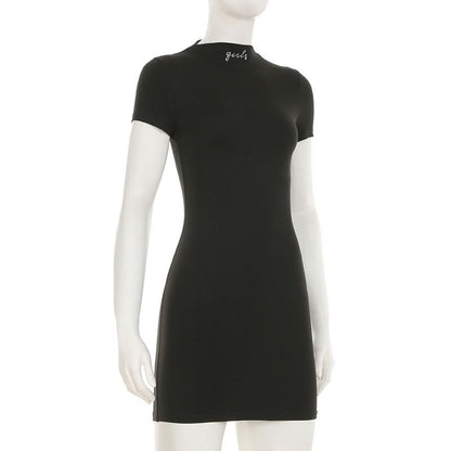 Short sleeve crewneck letter beaded mini dress