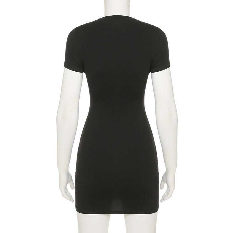 Short sleeve crewneck letter beaded mini dress