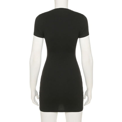 Short sleeve crewneck letter beaded mini dress