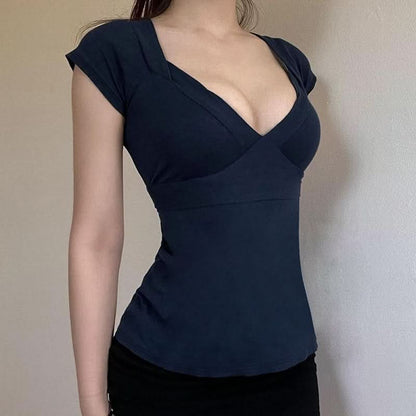 Cap sleeve v neck self tie bowknot solid top