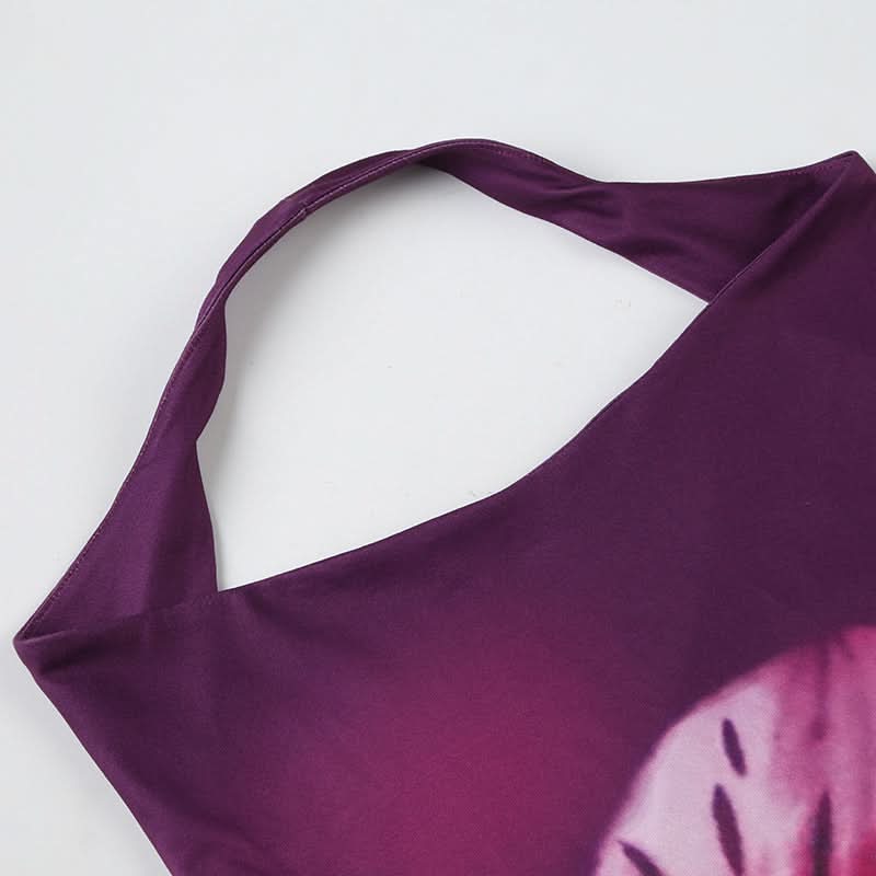 Halter flower print cowl neck backless mini dress