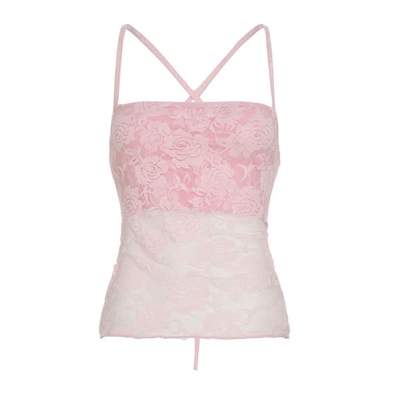 Self tie cross back lace cami top