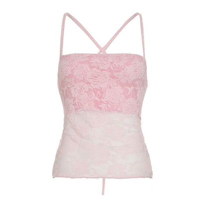 Self tie cross back lace cami top