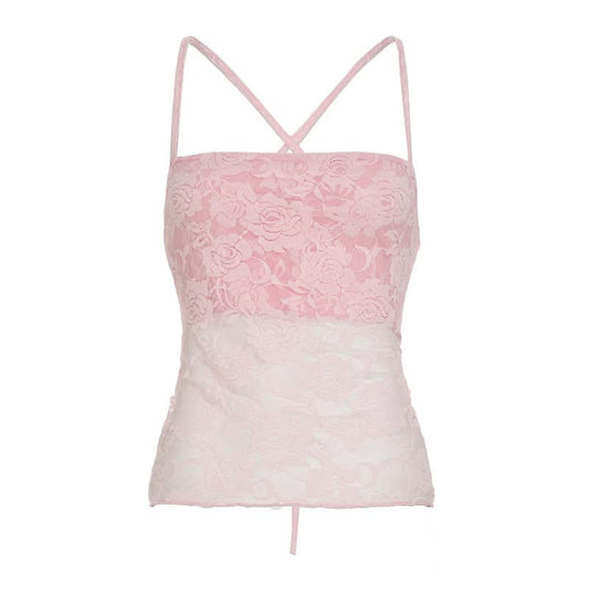 Self tie cross back lace cami top