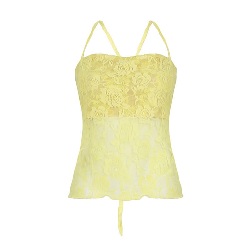 Self tie cross back lace cami top