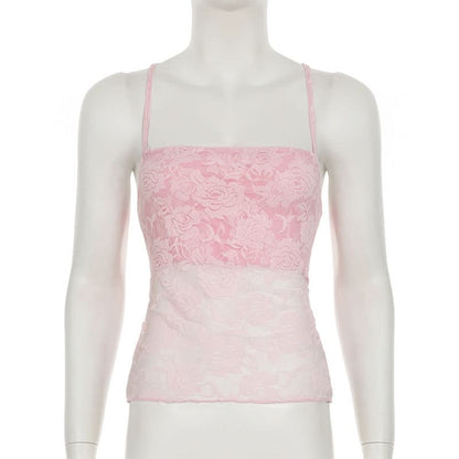 Self tie cross back lace cami top