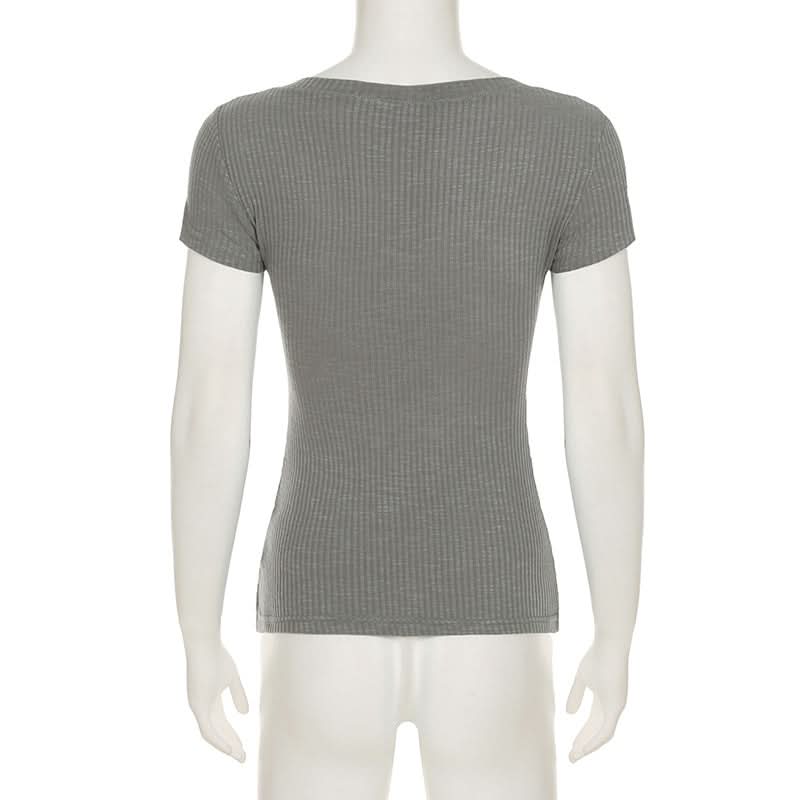 V neck short sleeve ribbed top