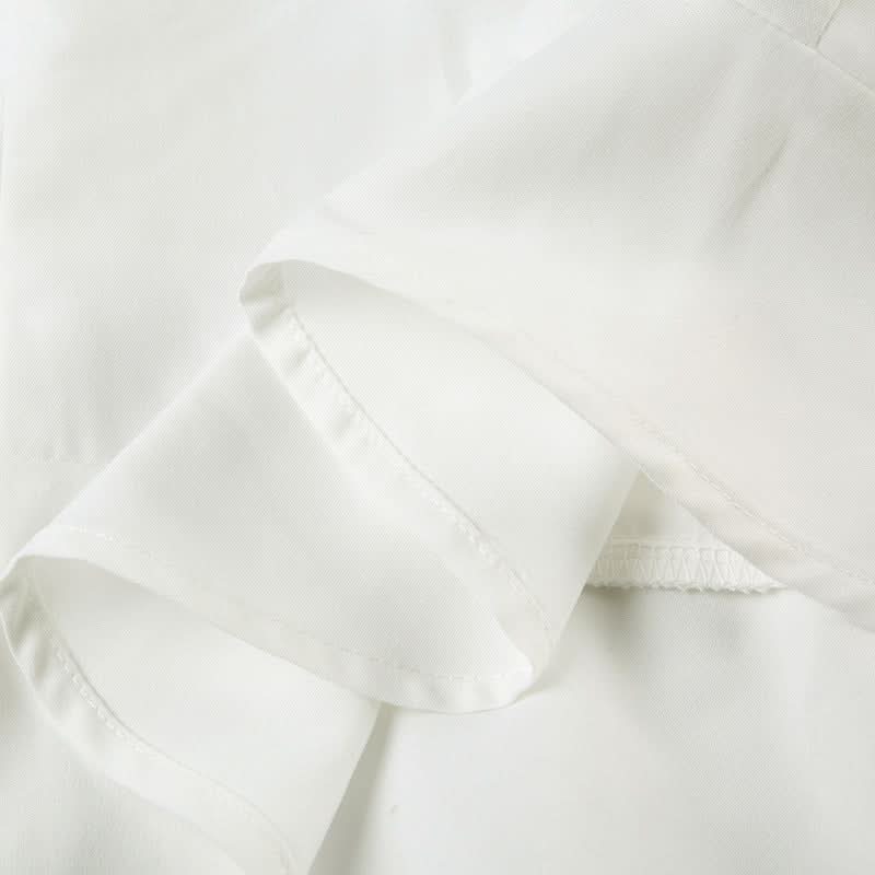 Turnover collar button pleated top