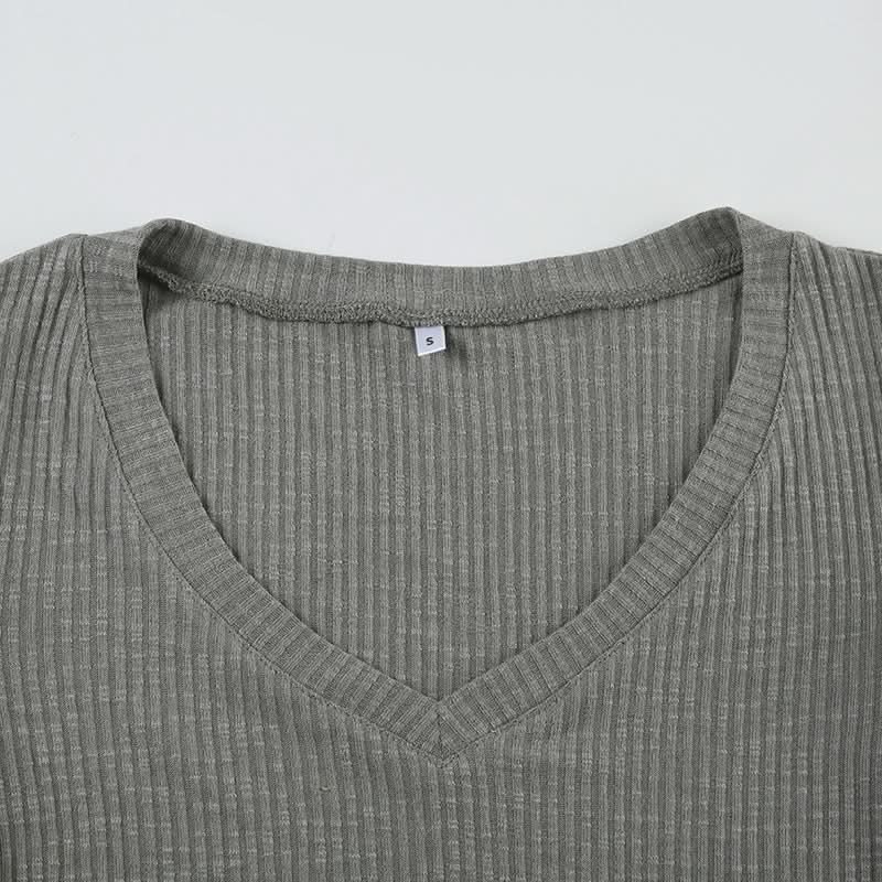 V neck short sleeve ribbed top