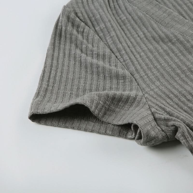 V neck short sleeve ribbed top