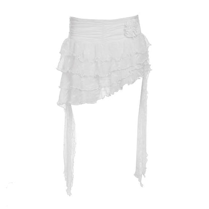 Ruffle irregular flower applique mini skirt