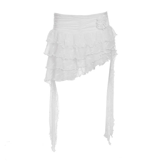 Ruffle irregular flower applique mini skirt