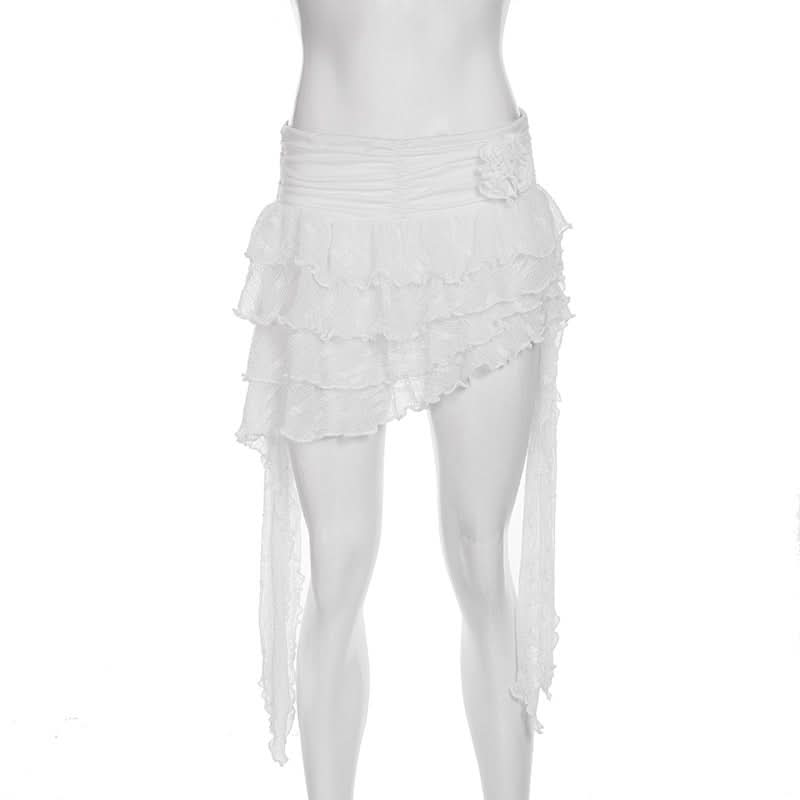 Ruffle irregular flower applique mini skirt