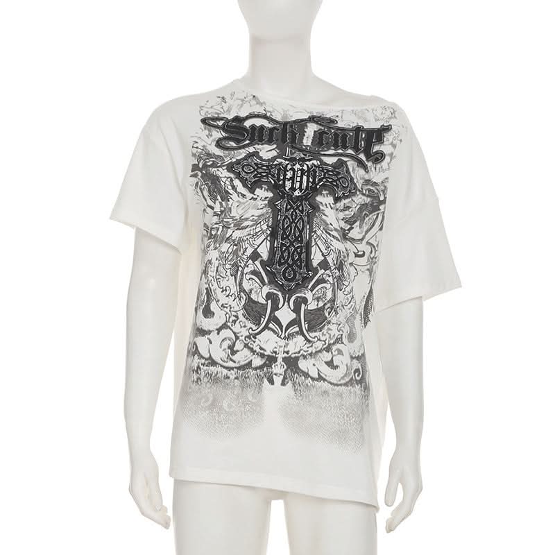 Short sleeve cross print top