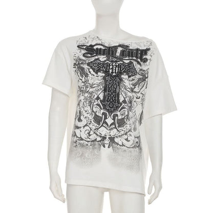 Short sleeve cross print top