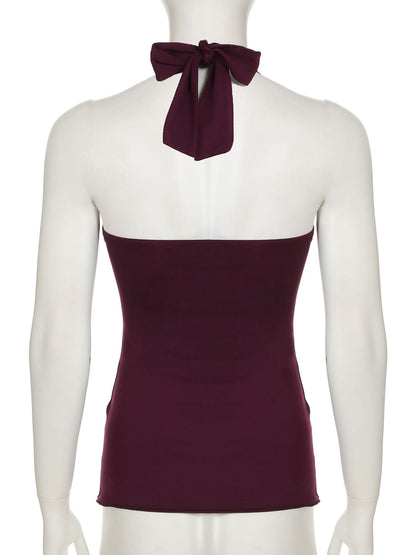 Halter sweetheart neck knotted top