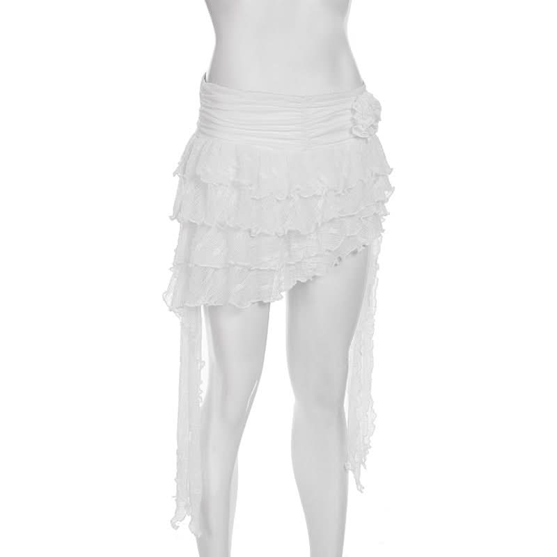 Ruffle irregular flower applique mini skirt